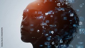 AI (Artificial Intelligence) concept. Deep learning. GUI (Graphical User Interface).