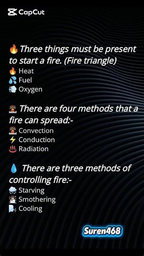 Fire triangle, spread fire and three methods of controlling fire #psbdsecurity #firesafety