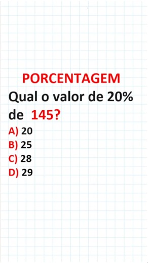 Quanto é 20% de 145? #enem #raciociniologico #porcentagem