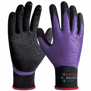 KAYGO Waterproof Work Gloves for Men and Women, Rubber Coated Non-slip Working Gloves for Garden, Outdoor Construction, KG150, Purple, S