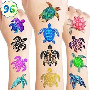Pre-Cut Turtle Temporary Tattoos - Under The Sea Creatures Ocean-Themed Stickers for Kids' Birthday Party Supplies, Decorations, Favors, and Prizes - Turtle Party Decorations