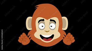 Loop animation of the face of a cartoon monkey making the classic love and peace or v victory gesture with his hands with his tongue out. With a transparent background