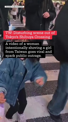 TRIGGER WARNING: Assault A video clip posted by a mother from Taiwan is making the rounds and sparking public outrage. In the footage recorded at Tokyo’s Shibuya Crossing, her daughter was shoved by a woman wearing a mask walking at her direction in the famous crossing, causing the girl to fall. INGAT PARIN TAYO KAHIT DITO SA JAPAN⚠️ #Shibuya #tokyo #taiwan #shibuyashoving #shoving