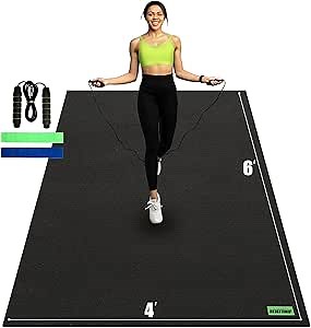 Large Exercise Mat 6' x 4' x 8mm, Extra Thick High Density Workout Mat for Home Gym flooring, Non-Slip Durable Cardio Mat, Great for Jump Rope, Weights, Plyo, MMA, HIIT, Cardio, Fitness