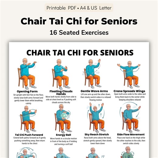 Chair Tai Chi for Seniors Printable Chart, Seated Tai Chi Exercises PDF, Senior Chair Exercise Poster, Chair Workout Printable - Etsy