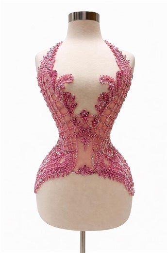 Pink Rhinestone Corset Applique – Beaded Crystal Bodice Patch on Sheer Mesh, Bridal Gown, Prom Dress, Pageant, Couture DIY Embellishment - Etsy