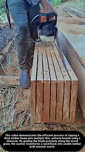 Ripping Timber Beams into Boards #worker #process #woodworking #sawmill #lumber