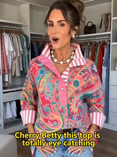 Can’t stop staring at this beauty! 😍 The pink stripe collar pearl button make it so chic. Dress it up or down—you’ll turn heads. Grab yours now! #PaisleyBlouse #CasualChic #ShopNow#WomensFashion #Shirt