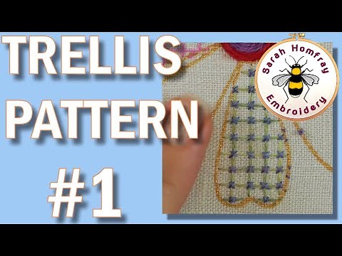 Crewel Embroidery Trellis Pattern #1 Square Trellis & Cross Stitch | Hand Embroidery Video Tutorial