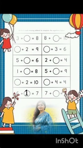 Write In Each Missing Addend #mathematicseducation #worksheetforkids #equations #kforkids