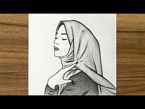 Easy way to draw hijab girl || Drawing muslim girl || Easy drawing ideas for beginnersm