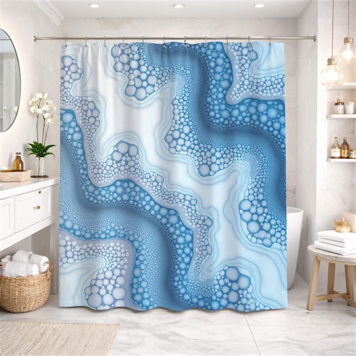 Blue Shower Curtain Abstract Bubble Art Fluid Minimalist Decor - Etsy