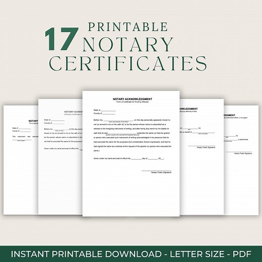 17 Printable Notary Certificates - Acknowledgements - Jurat - Oath - Affirmations - Verification - 17 Certificates - PDF Format Template - Etsy