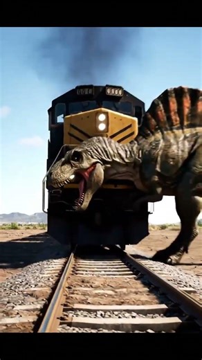 A strongest dinosaur want to reverse huge and moving train