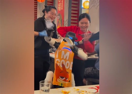 Video shows dancing robot at California hot pot restaurant smashing into table