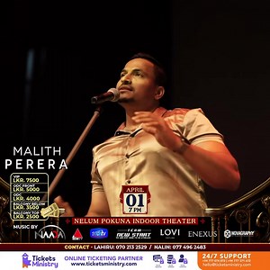 #mathakamandira Mathaka Mandira Live Concert - Malith Perera featuring Amila Perera & Kanchana Anuradhi backed by NAADA, compered by Sumiran Gunasekara Date - 1 April 2023 Venue - Nelum Pokuna Indoor Theatre Tickets - www.bit.ly/Mathakamandira Contact - Lahiru (07 0213 2529) Nalin (07 7496 2483) Brought to you by - Malith Perera & Team We Do Events #mathakamandira #wedoevents #wedoeventslk #malithperera #chanchala #liveconcert #srilanka #music #sirasasuperstar | Malith Perera