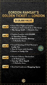 🥂 ENTER TO WIN GORDON RAMSAY'S GOLDEN TICKET TO LONDON🥂 A once-in-a-lifetime VIP trip for two curated by Gordon Ramsay -- worth $125,000!! And receive the entire HexClad product line! WHAT'S INCLUDED: ✨ First-Class Flights ✨5-Day, 4-Night Stay at The Savoy, London's Most Luxurious Hotel ✨Michelin-Star Dining at Restaurant Gordon Ramsay, The Savoy Grill, Lucky Cat and Core by Clare Smyth ✨VIP Tickets to Lucky Cat Opening Party ✨Meet and Greet with Chef Ramsay ✨Celebrity Chef Private Masterclass