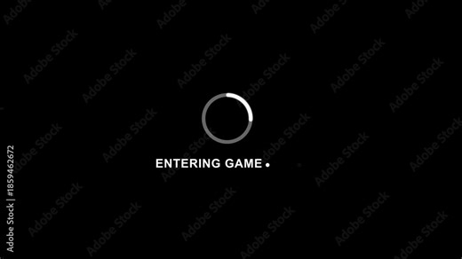 Loading screen animation with entering game text on black background for games and technology projects