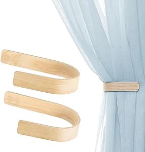 Wood Curtain Holdbacks - Set of 2 Modern Farmhouse Holdback for Drapes, Hooks for Walls, Curtains Tiebacks Wall Mount, Wooden Curtain Pullbacks Hook, Drapery Holders, Home Decor