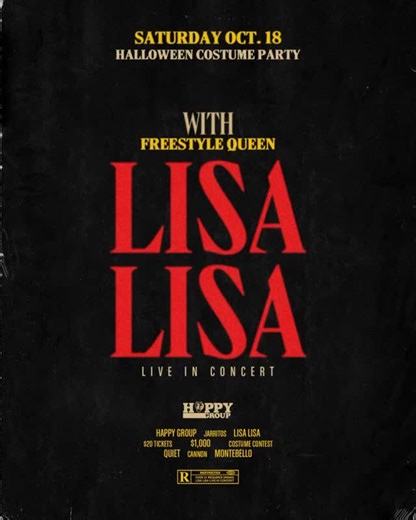 4.8K views · 359 reactions | The Queen of Freestyle Lisa Lisa Performing Live  $1,000 COSTUME CONTEST  ️This Saturday October 18th 2025 Quiet Cannon in Montebello, CA  Doors open at 8pm PRE-SALE TICKETS ONLY $20 ️ Buy Now on www.LisaLisaConcert.com or Click Bio | Freestyle Summer Festival | Facebook