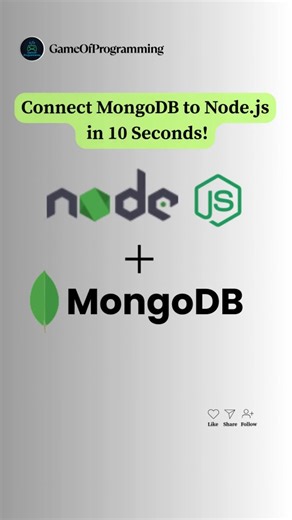 Game Of Programming on Instagram: "Connect MongoDB to Node.js in 10 Seconds 👨‍💻#coding #programming #reels #gameofprogramming #coder #viral #trend #instagram #trendingreels"