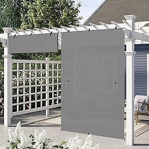 E&K Sunrise 7'W x 6'H Outdoor Roller Shades Patio Cordless Roll Up Blinds Foldable Sun Shade UV Block Exterior Sun Screen for Outside Porch Backyard Deck Pergola (Gray)
