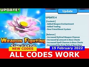 *ALL CODES WORK* UPDATE 4 [Trading!] NEW CODES! Weapon Fighting Simulator ROBLOX | February 19, 2022