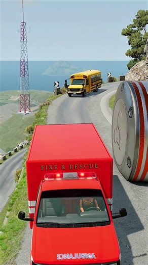 Cars & Ambulance Van vs Giant Pit Bollards Crash - Apna gaming adda