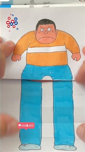 Funny Origami Drawing of Gian from Doraemon | Funny Paper Art Shorts #Doraemon #FunnyDrawing