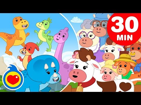 Cinco Dinosaurios 🦕🦖 | Y Más Canciones para Aprender los Animalitos (30 Min) | Plim Plim