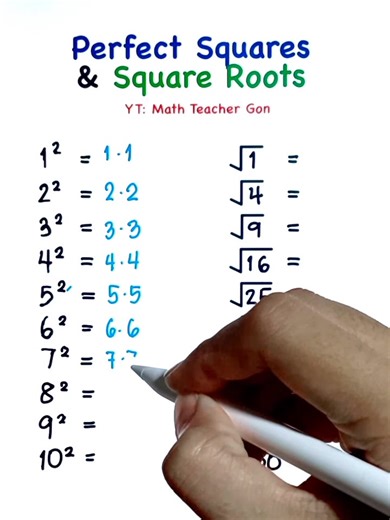 219K views · 3K reactions | Perfect Squares and Square Roots‼️ #mathchallenge #basicmath #mathematics #MathTutor #teachergon #math #squareroots #PerfectSquares #mathreview | Ako si Teacher Gon | Facebook