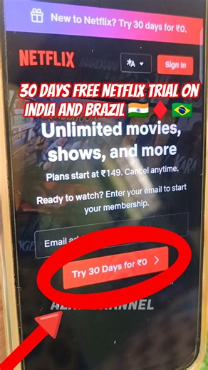 30 days free Netflix trial on india and Brazil 🇮🇳♦️🇧🇷 #azarchannel #netflix #free