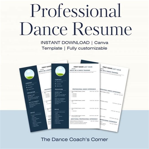 Instant Download Canva Template Professional Dance Resume | Full Customizable | Tailored for Dancers and Performers - Etsy