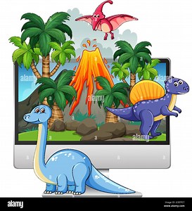 Dinosaur on computer screen background illustration Stock Vector Image & Art - Alamy