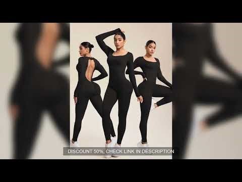 Women Jumpsuits Long Sleeve Sexy Backless Bodycon Rompers Scrunch Butt V Back Playsuit Workout Bodys