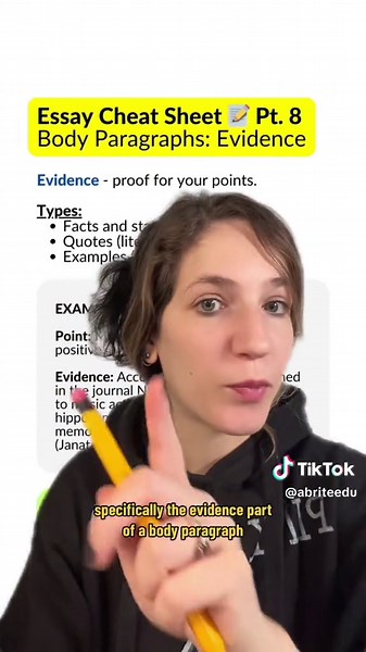 Essay Cheat Sheet 📝 Part 8, Body Paragraphs: Evidence #essaywriting #howtowriteanessay #essaywritingtips