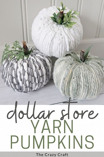 Dollar Tree Mop Pumpkins, an inexpensive yarn pumpkin craft