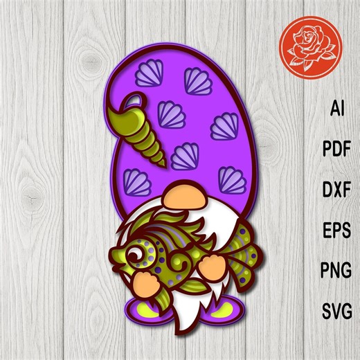 Layered Gnome SVG With Fish and Seashells for Summer Cricut Crafts and Paper Projects - Etsy