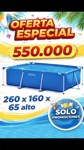 Solo Promociones | Tecnología y Hogar on Instagram: "*INTEX PISCINA PATIO MET RECT* Marca: INTEX Modelo: Piscina rectangular estructural (con tubos de acero) Dimensiones: 260 cm largo x 160 cm ancho x 65 cm alto Capacidad de agua: 2.282 litros (al 90% de llenado) Material del liner: PVC tricapa (resistente a pinchazos y al sol) Estructura: Tubos de acero galvanizado resistentes a la corrosión Color: Azul exterior / blanco interior Instalación rápida: Se arma en aprox. 30 minutos Incluye: * Pisci