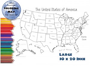 USA States Coloring Map Poster Page | USA Outline | State Labels | Blank Map | USA Map 30x20 Inches, Instant Download Map - Etsy