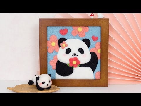 DIY Wool Felt Cute Panda Flower Art Tutorial | Framed Felt Painting for Beginners