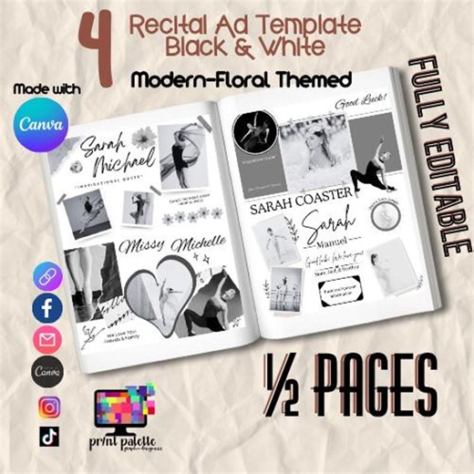 Dance Recital Program Template – Black & White Floral, Canva Editable (digital Download) - Etsy