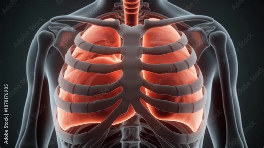 Human Rib Cage Anatomy with Visible Lungs and Heart Medical Render HD