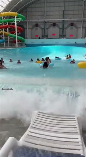 Massive Wave Floods Indoor Waterpark, Crowd Swept Across Deck 🌊😱