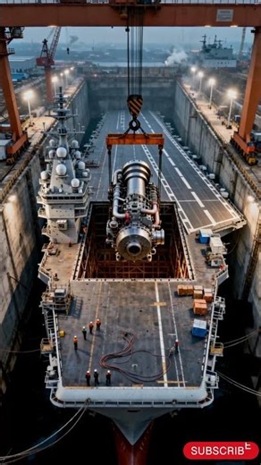 Massive Engine Installation Inside an Aircraft Carrier