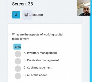 What are the aspects of working capital management?A. Invento... | Filo