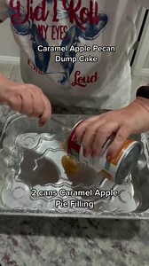 Carmel Apple Pecan Dump Cake. 2 Cans Caramel Apple Pie Filling. 1 Cake Mix (I used Butter Cake)1 C melted butter 1 C Pecans 1 jar caramel Sauce. In a greased pan, dump the apples, cover with dry cake mix. Pour melted butter over mix and add pecans. Bake at 350 for 50-55 minutesDrizzle with Caramel | Judy Stallings