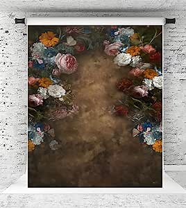 Kate Flowers Backdrop Brown Colorful Floral Portrait Photography Backdrops Head Shot Photo Studio Props, 5x7ft