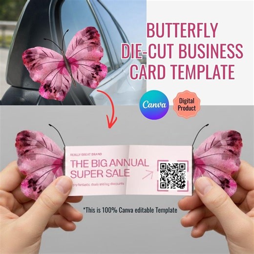 Butterfly Die Cut Business Card Template | QR Code, Canva Editable (digital Download) - Etsy