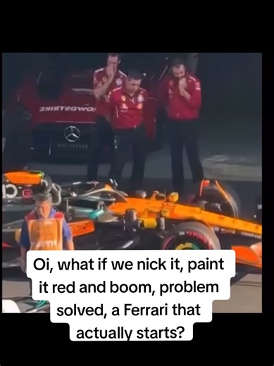 Oi, what if we nick it, paint it red and boom, problem solved, a Ferrari that actually starts? Ferrari desperately hunting for answers to their new engine mess. F1 comedy writes itself. #Ferrari #F1 #Formula1 #ScuderiaFerrari #Motorsport